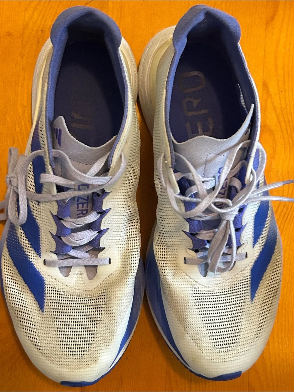adidas White and Blue Adizero Performance Running Shoes